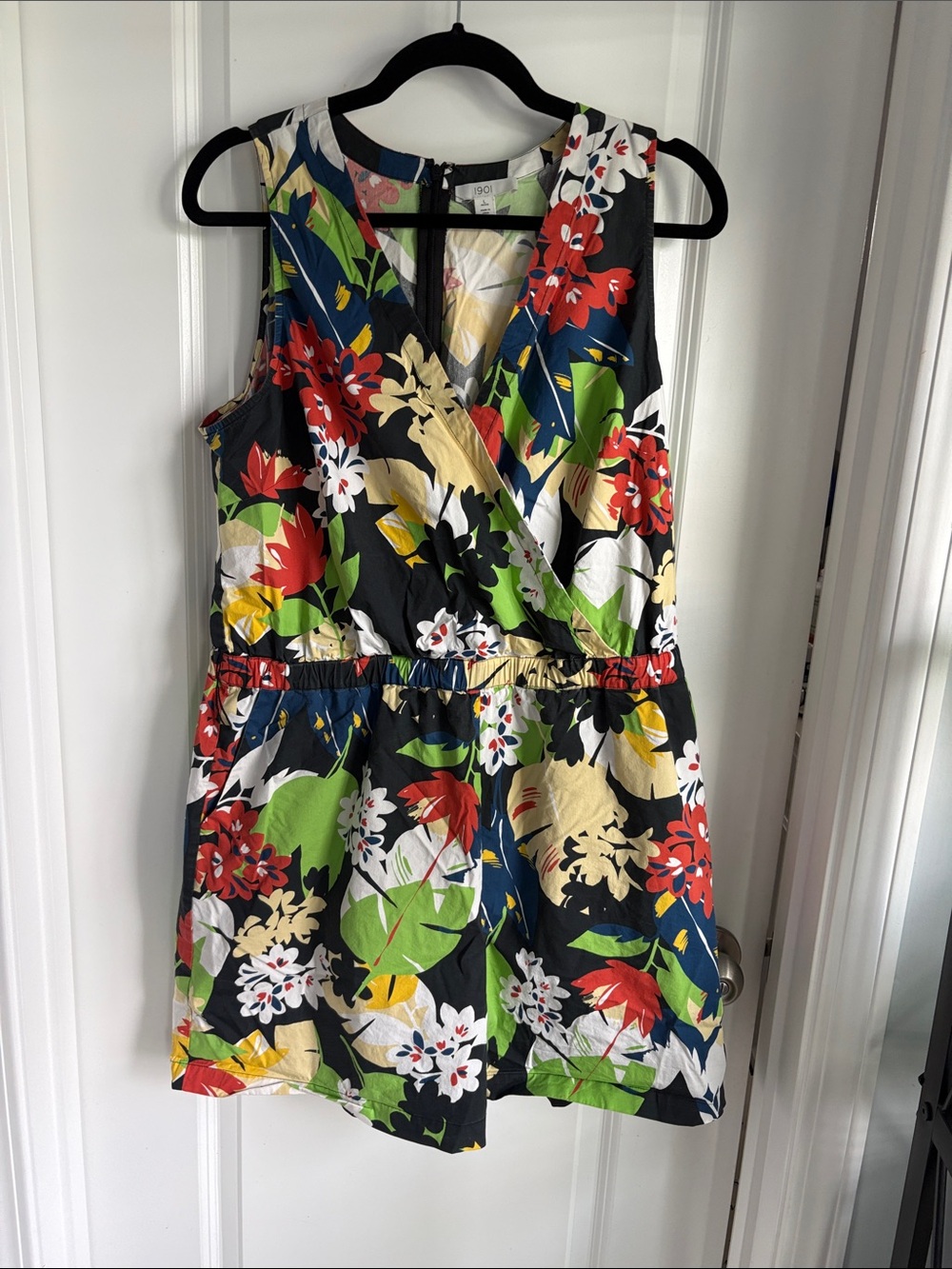 1901 Black Sleeveless Mini Dress with Multicolor Floral Print